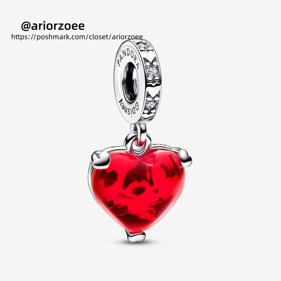 Pandora Disney Mickey & Minnie Mouse Kiss Red Murano Glass Dangle Charm - Picture 1 of 5